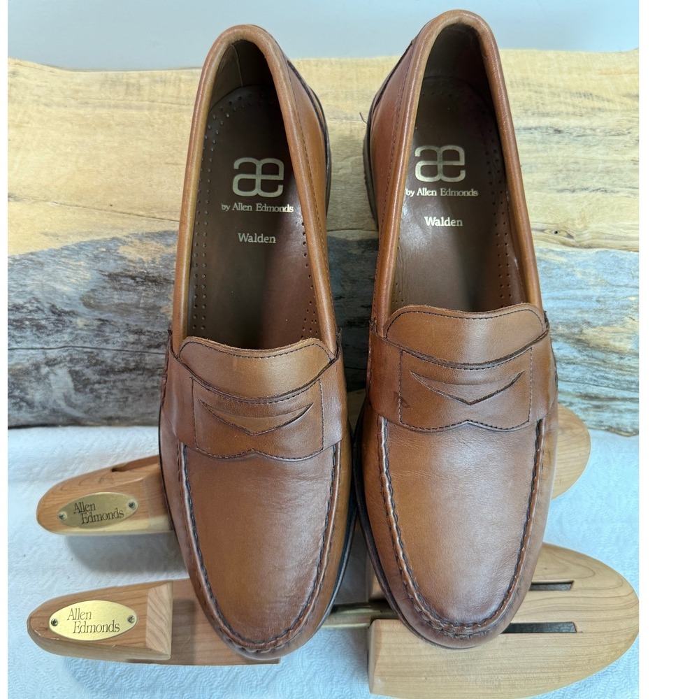 Allen Edmonds Walden Mens 11 D Whiskey Brown Leather Penny Loafers 42403 USA - Picture 6 of 8